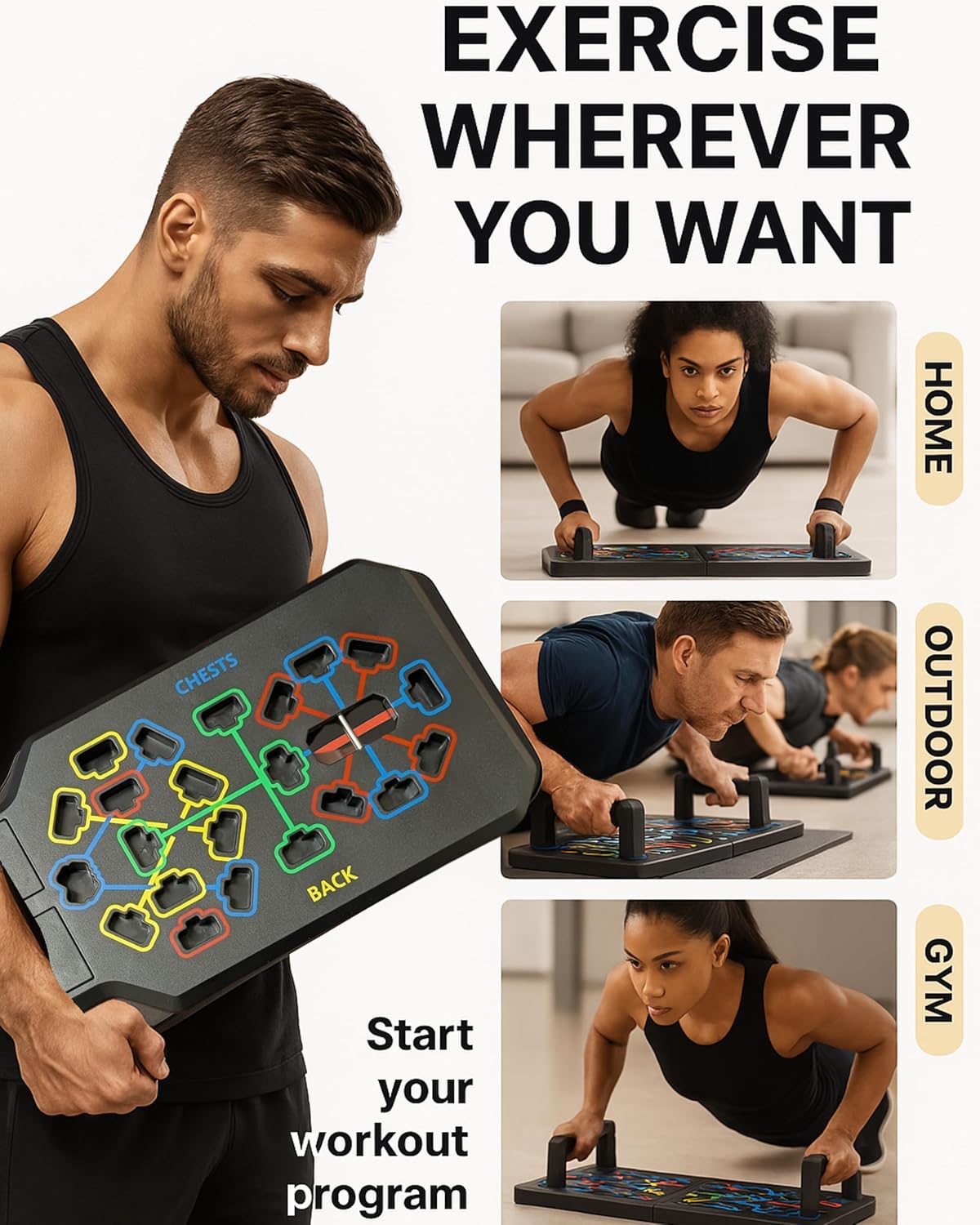Push Up Board Fitness, Foldable 20 in 1 Push Up Bar at Home Gym, Multi-Functional Pushup Stands for Chest Muscle Exercise, Pushup Stands for Strength Training Portable Exercise Equipment for Men & Women